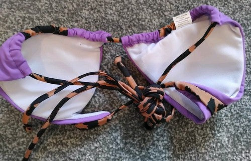 Purple  and leopard print Bikini Beach Wear Bra and Thong Size Medium.