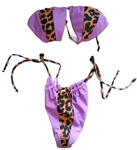 Purple  and leopard print Bikini Beach Wear Bra and Thong Size Medium.