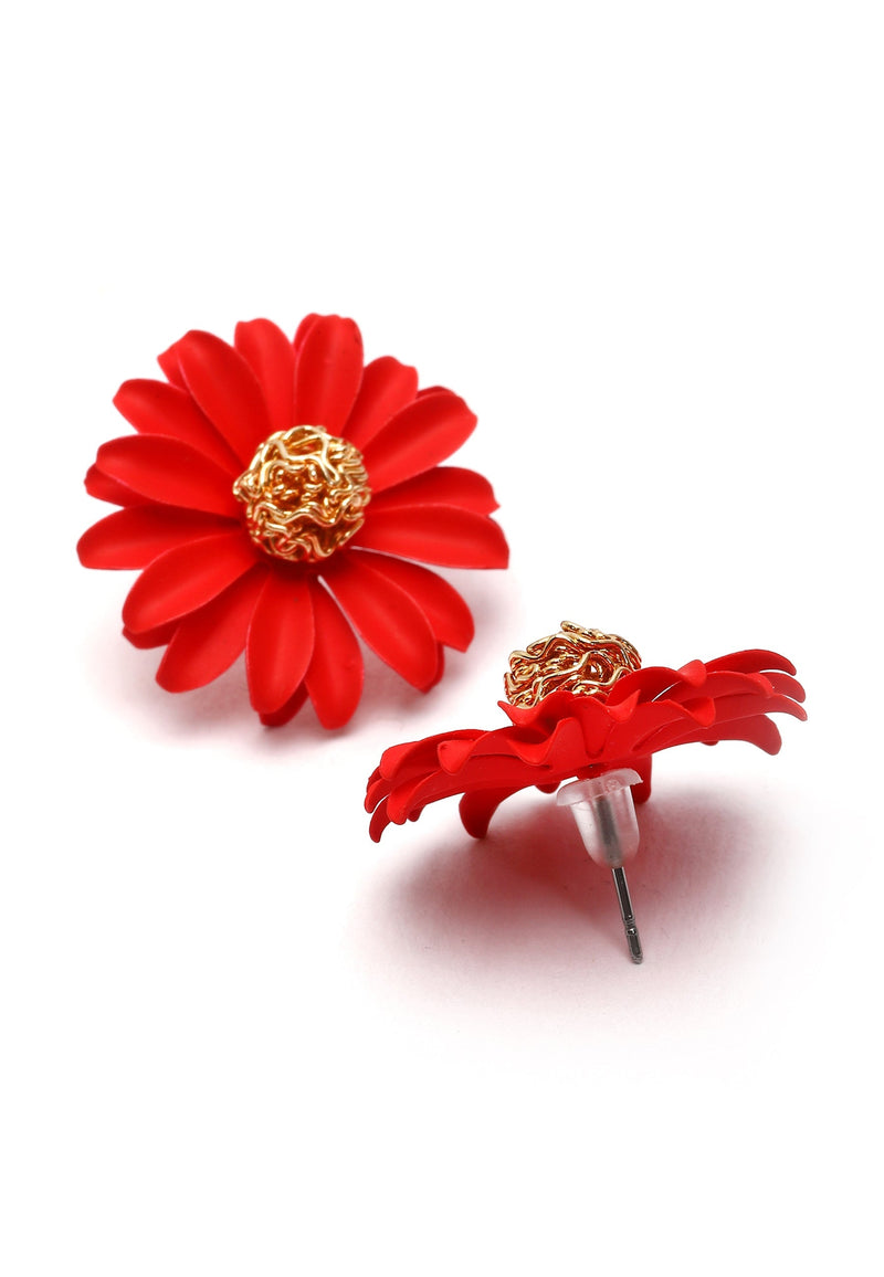 Red Floral Studs
