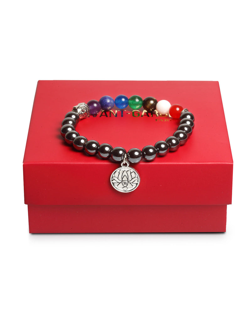 8MM A+ Grade Natural Authentic Hematite 7 Chakra Bracelet for Yoga Meditation Balancing Reiki Healing