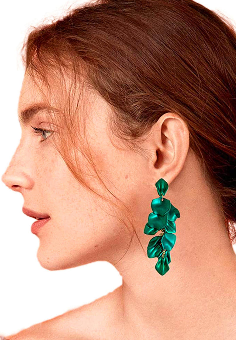 Luxury Statement Rose Petals Long Earrings