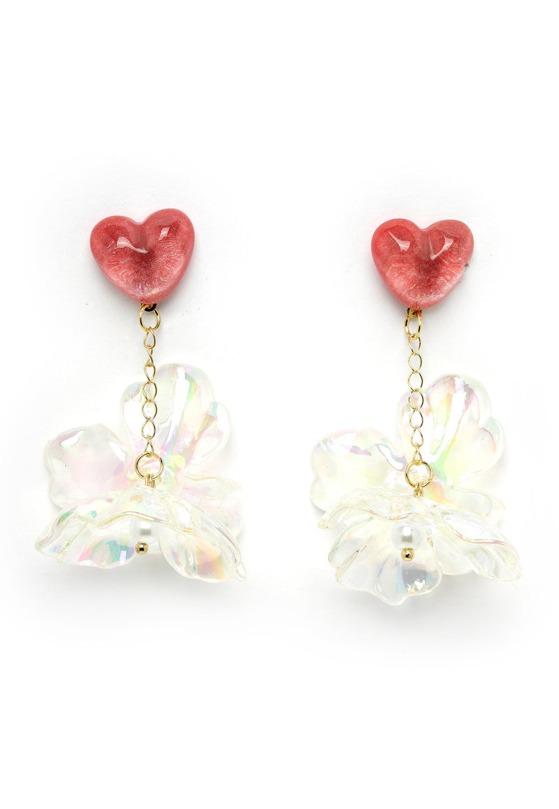 Heart Dangling Floral Earrings
