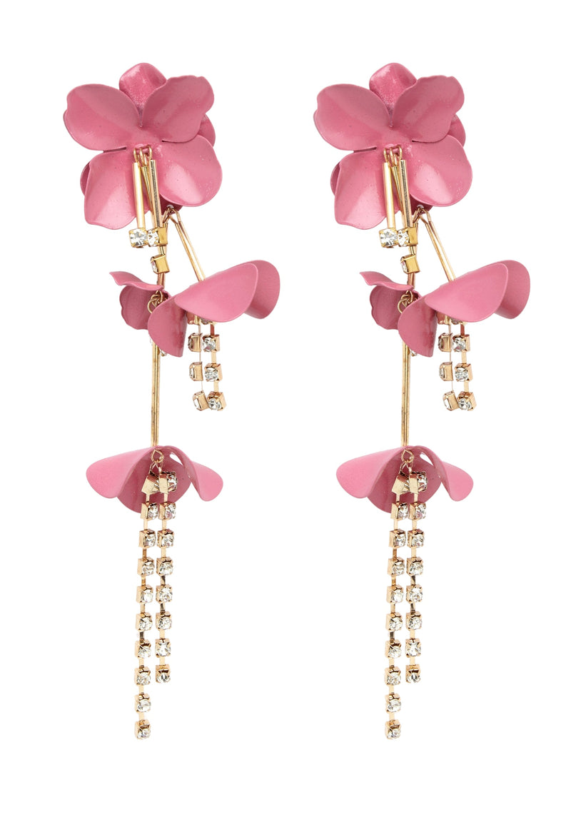 Long Pink Floral Earrings