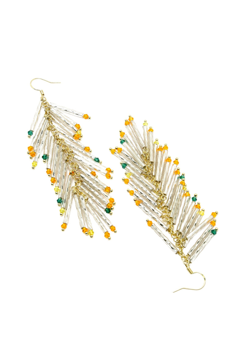 White Beads Tassle Earrings