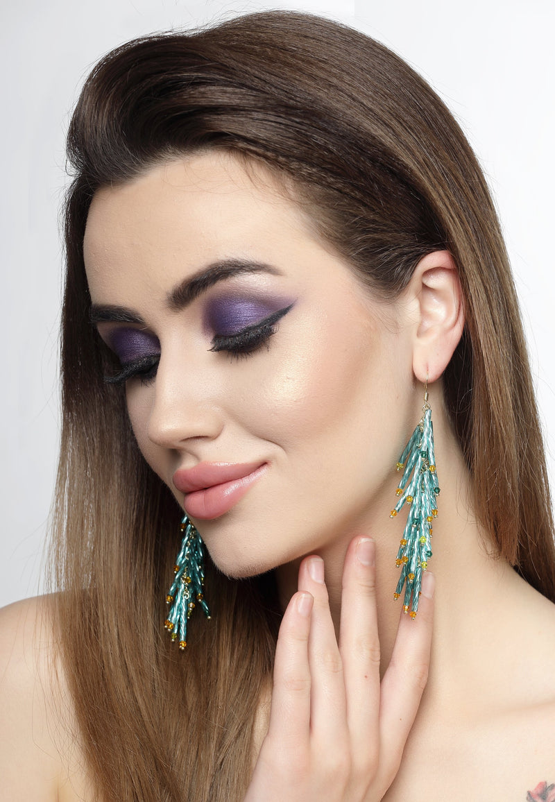 Blue Beads Tassel Earrings