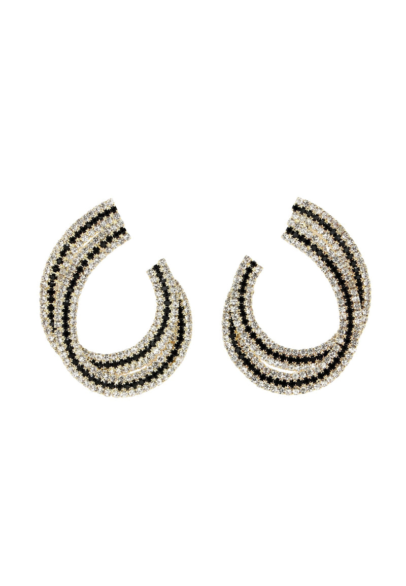 White Eclipse-Shaped Crystal Studded Earrings