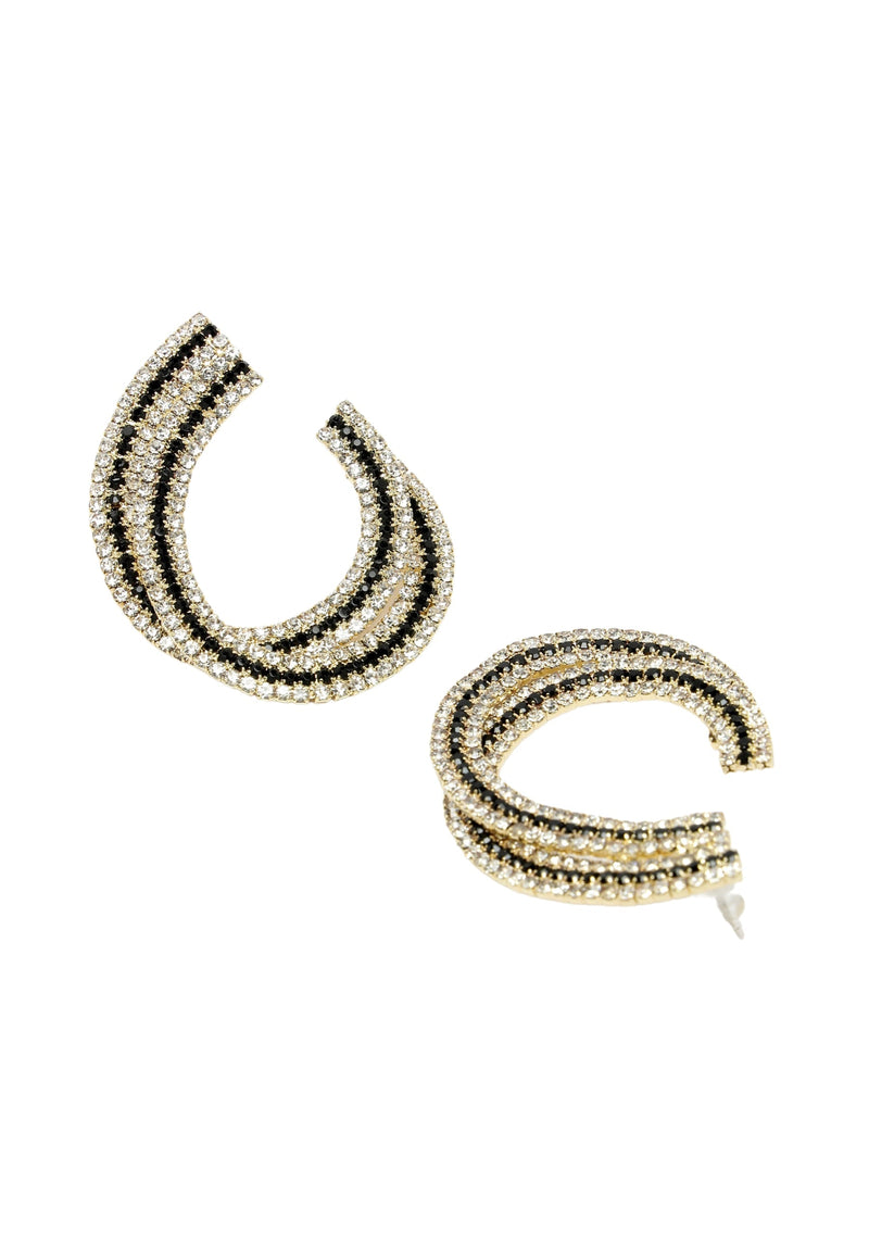 White Eclipse-Shaped Crystal Studded Earrings
