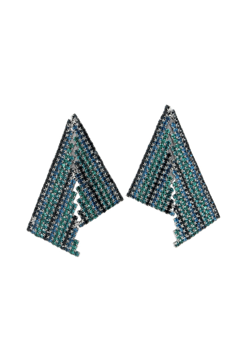 Asymmetrical Triangle Blue Crystal Earrings