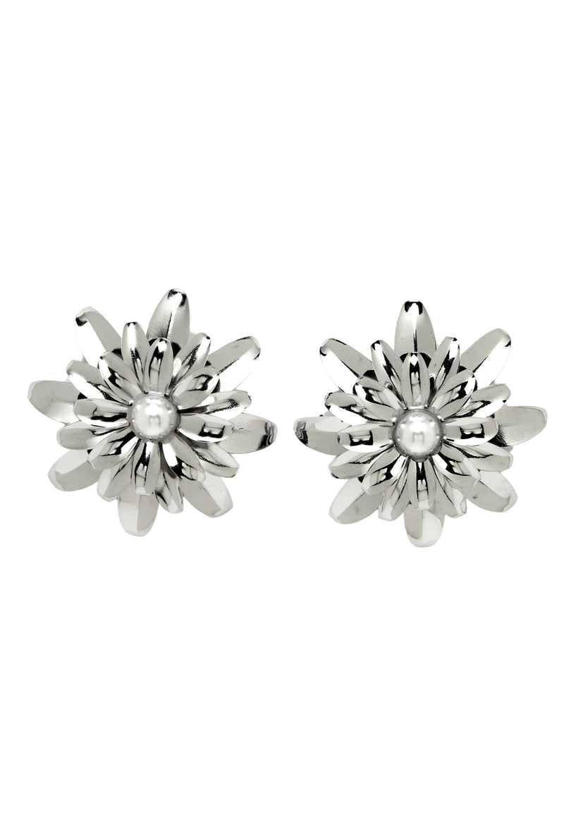 Silver-Colored Floral Stud Earrings
