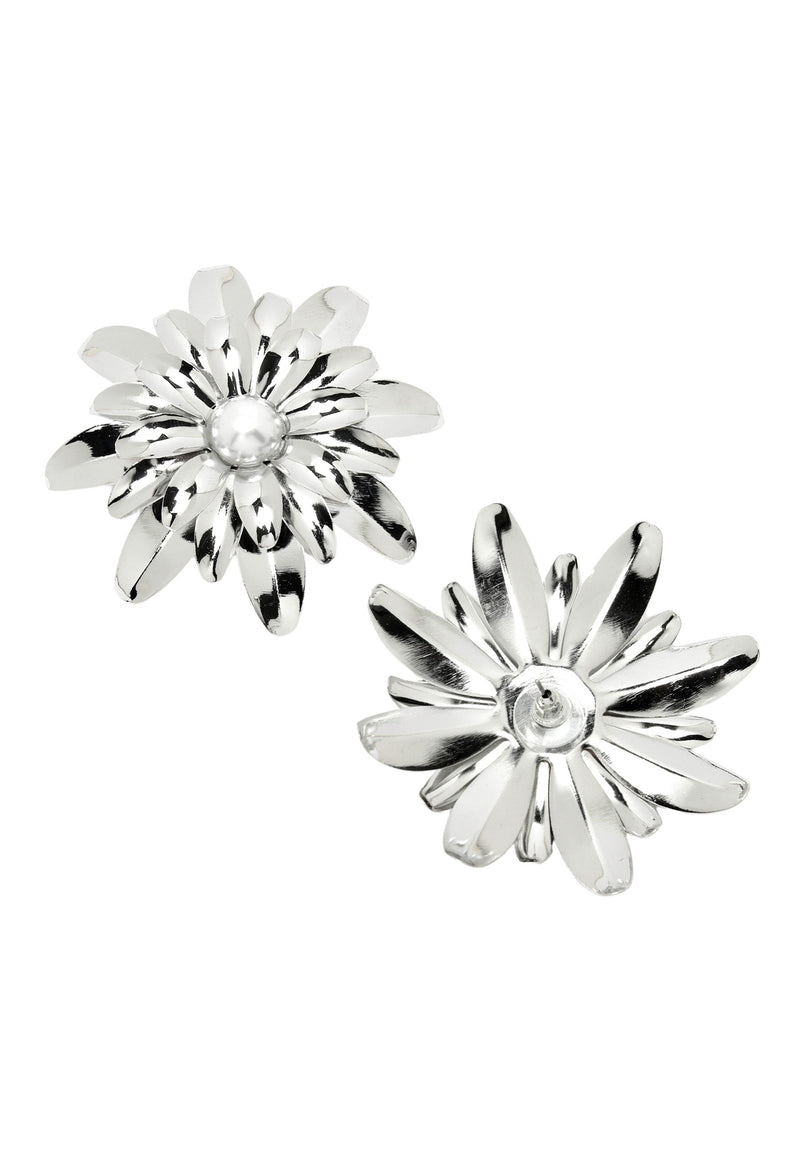 Silver-Colored Floral Stud Earrings