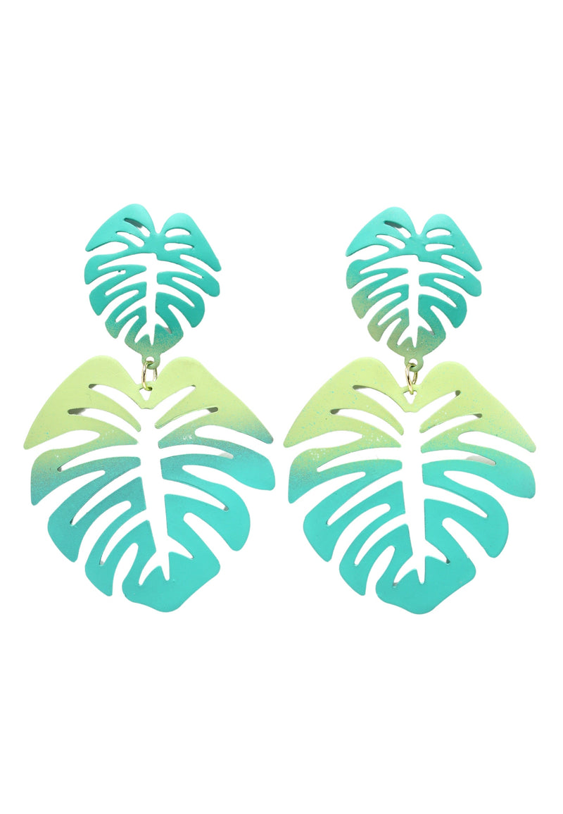 Green Palm Leaf Dangle Earrings