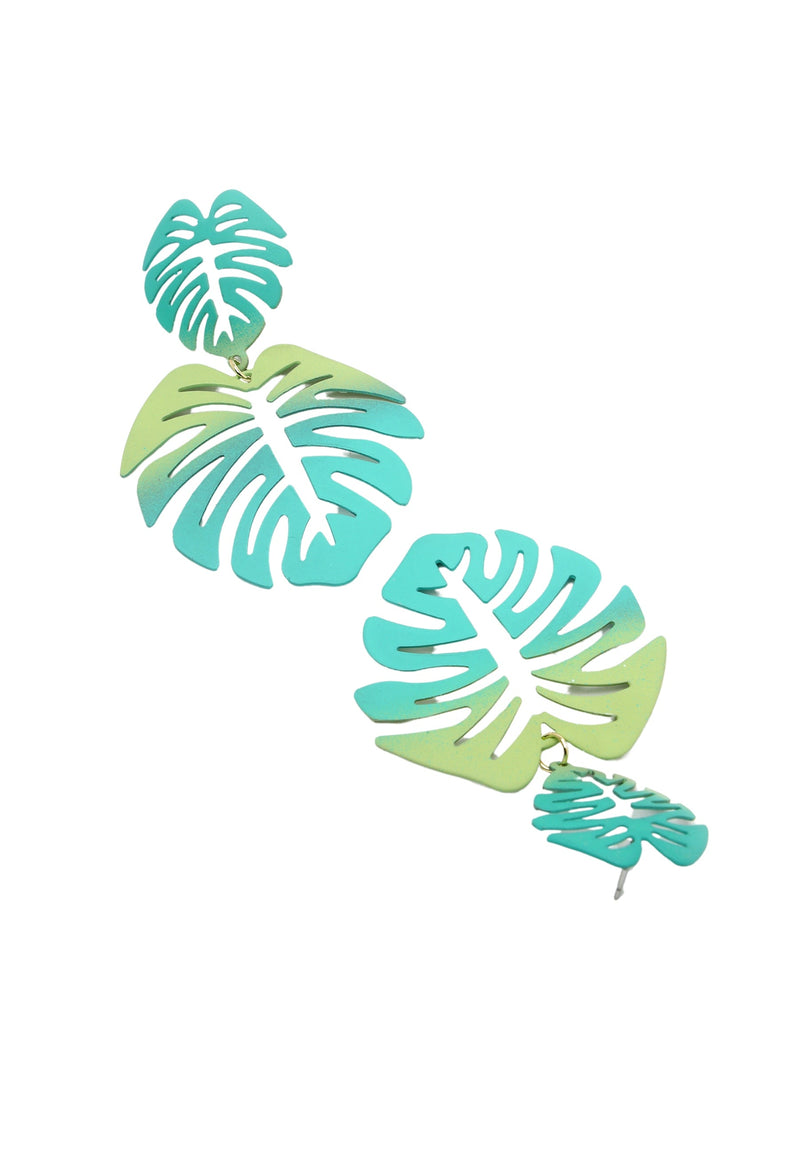 Green Palm Leaf Dangle Earrings