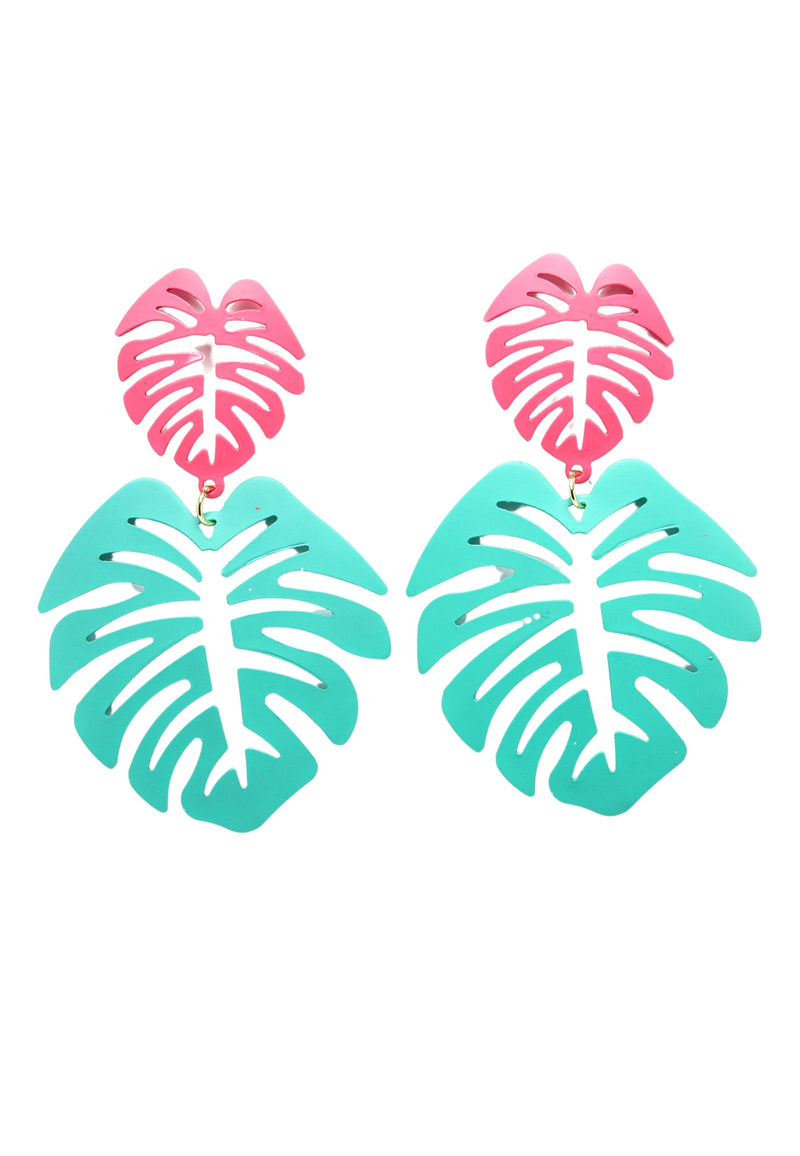 Green Palm Leaf Dangle Earrings