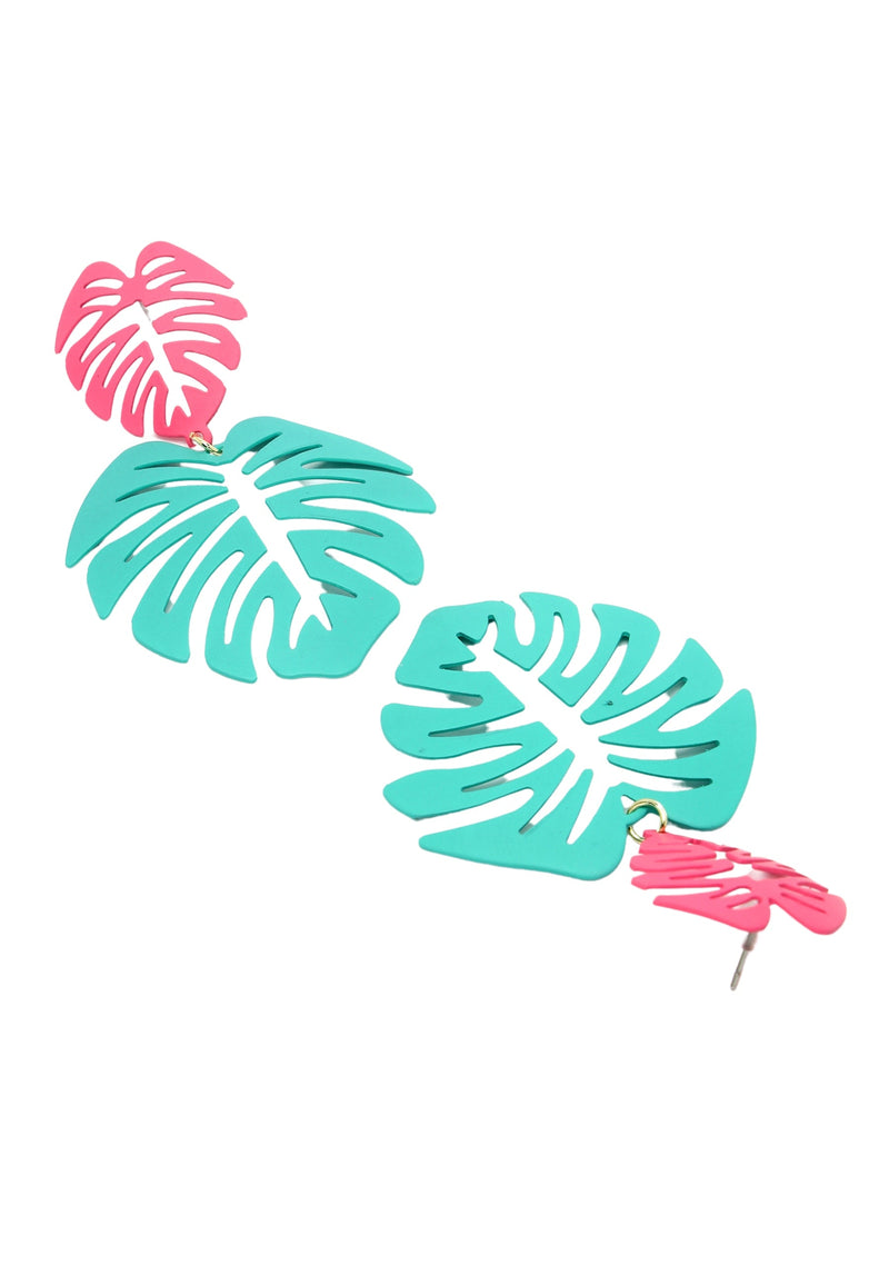 Green Palm Leaf Dangle Earrings