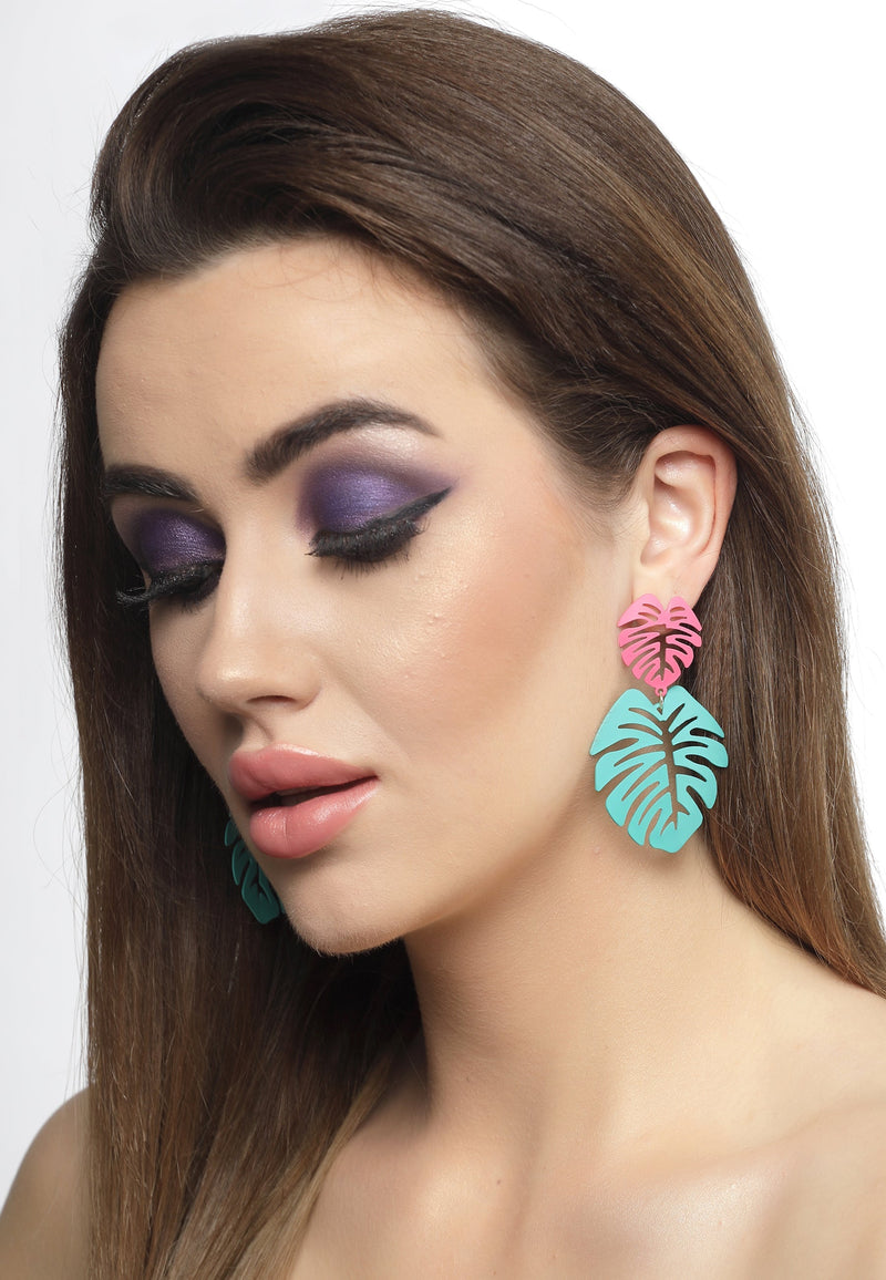 Green Palm Leaf Dangle Earrings
