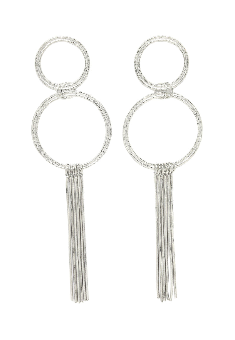 Elegant Circular Fringe Earrings In Silver