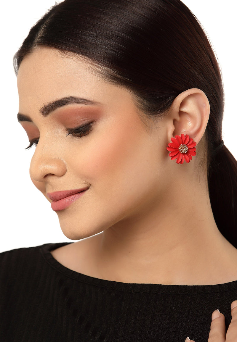 Red Floral Studs