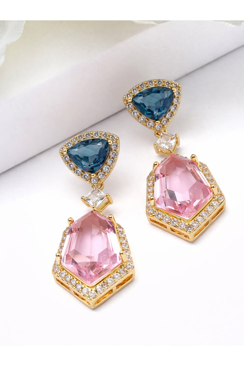 Geometric Double Stone Drop Earrings
