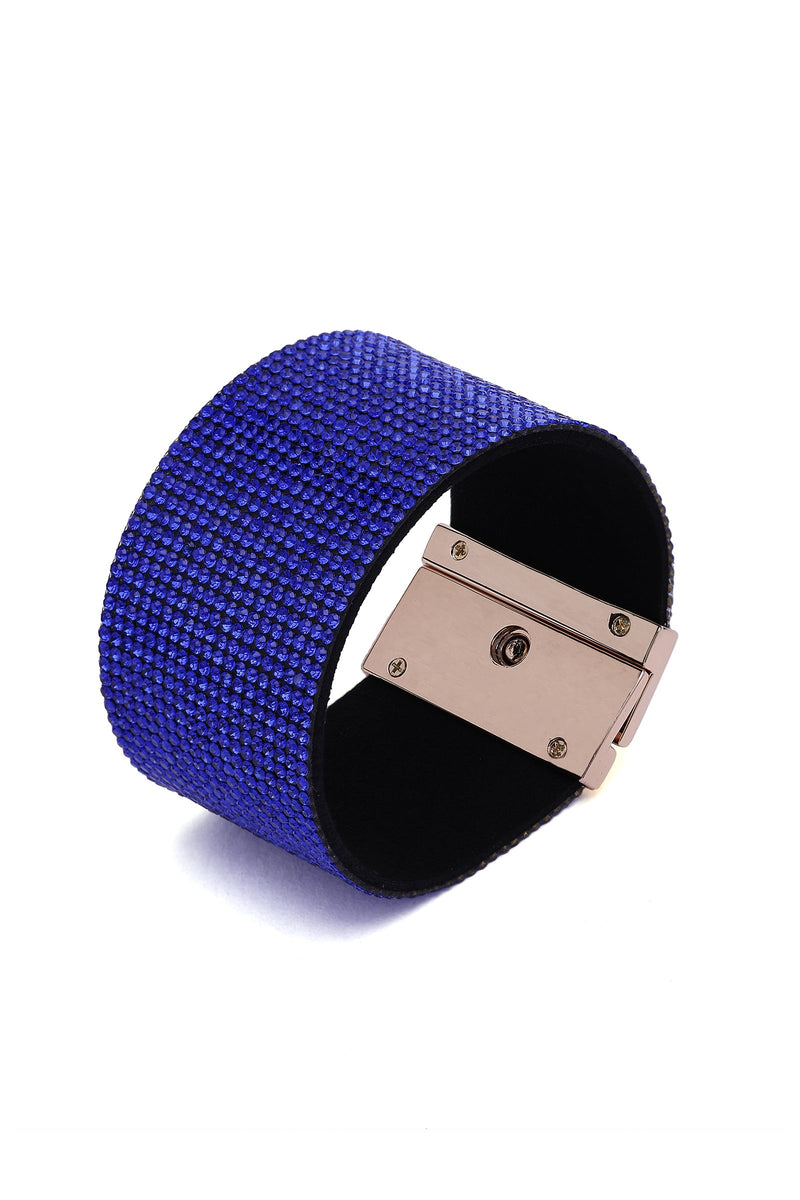 Luxury Crystal-Studded Leather Cuff Bracelet