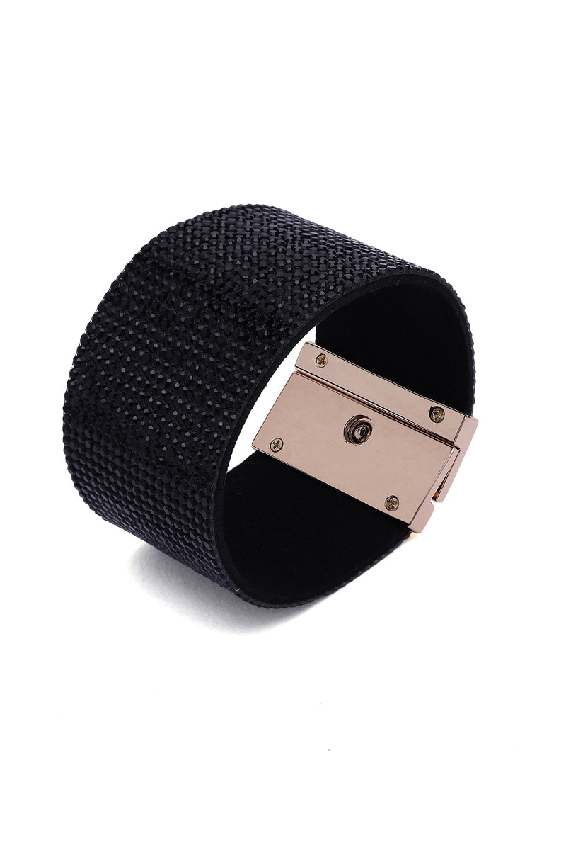 Luxury Crystal-Studded Leather Cuff Bracelet