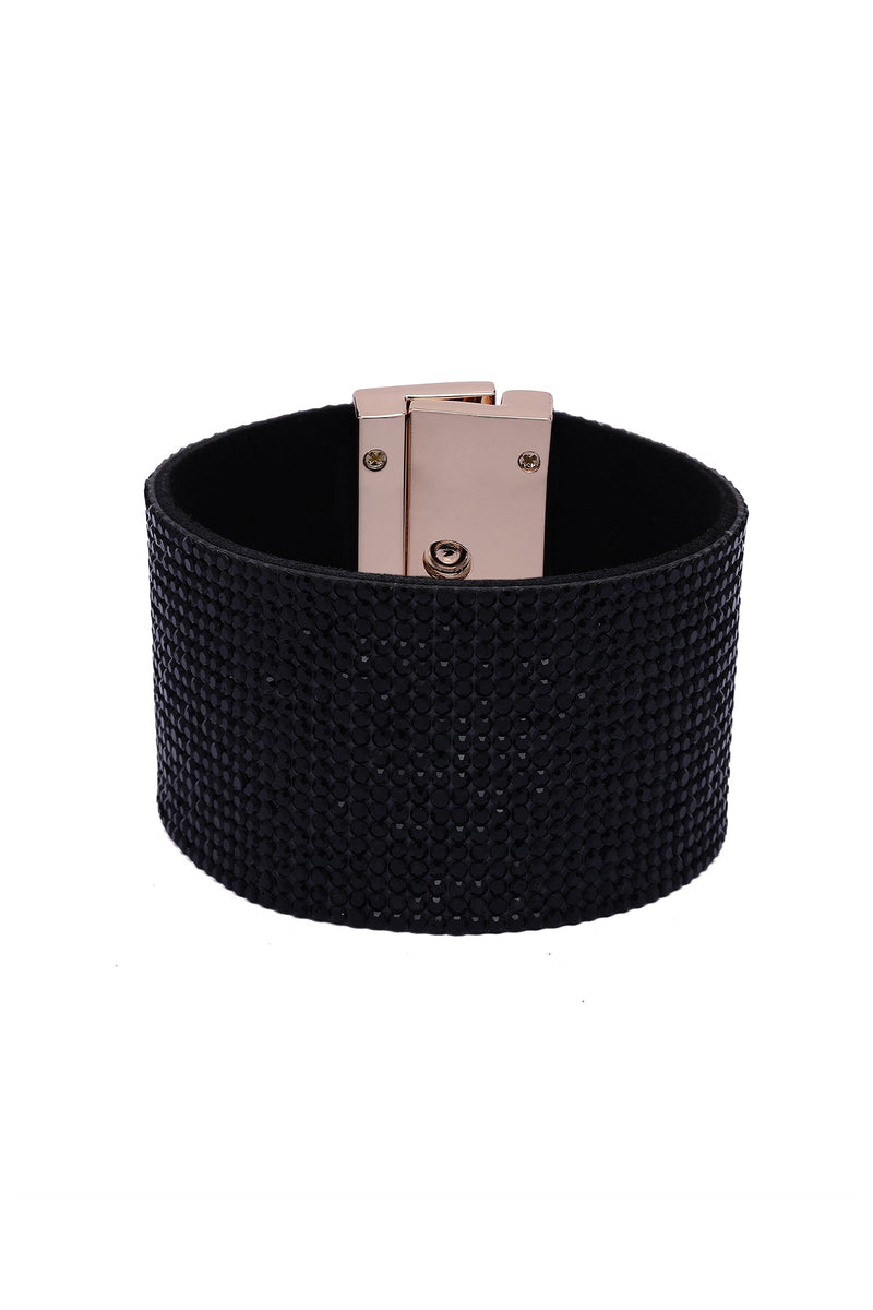 Luxury Crystal-Studded Leather Cuff Bracelet