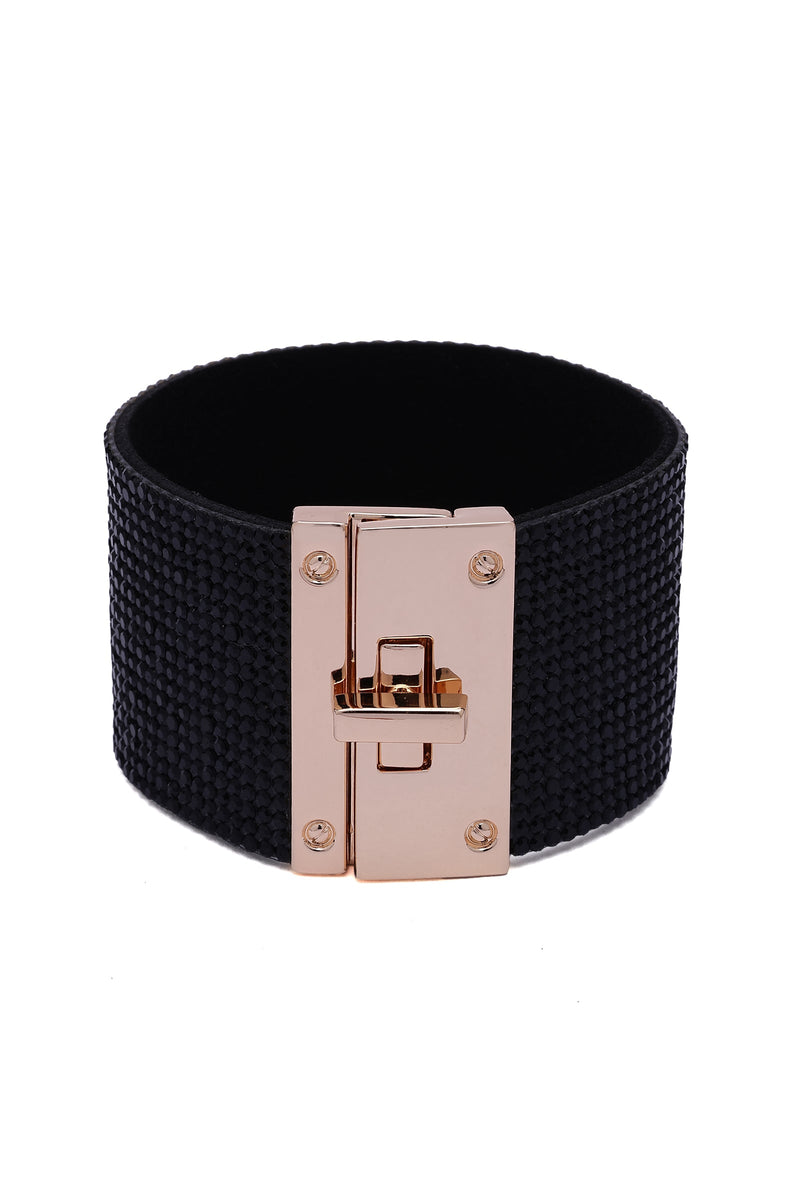 Luxury Crystal-Studded Leather Cuff Bracelet