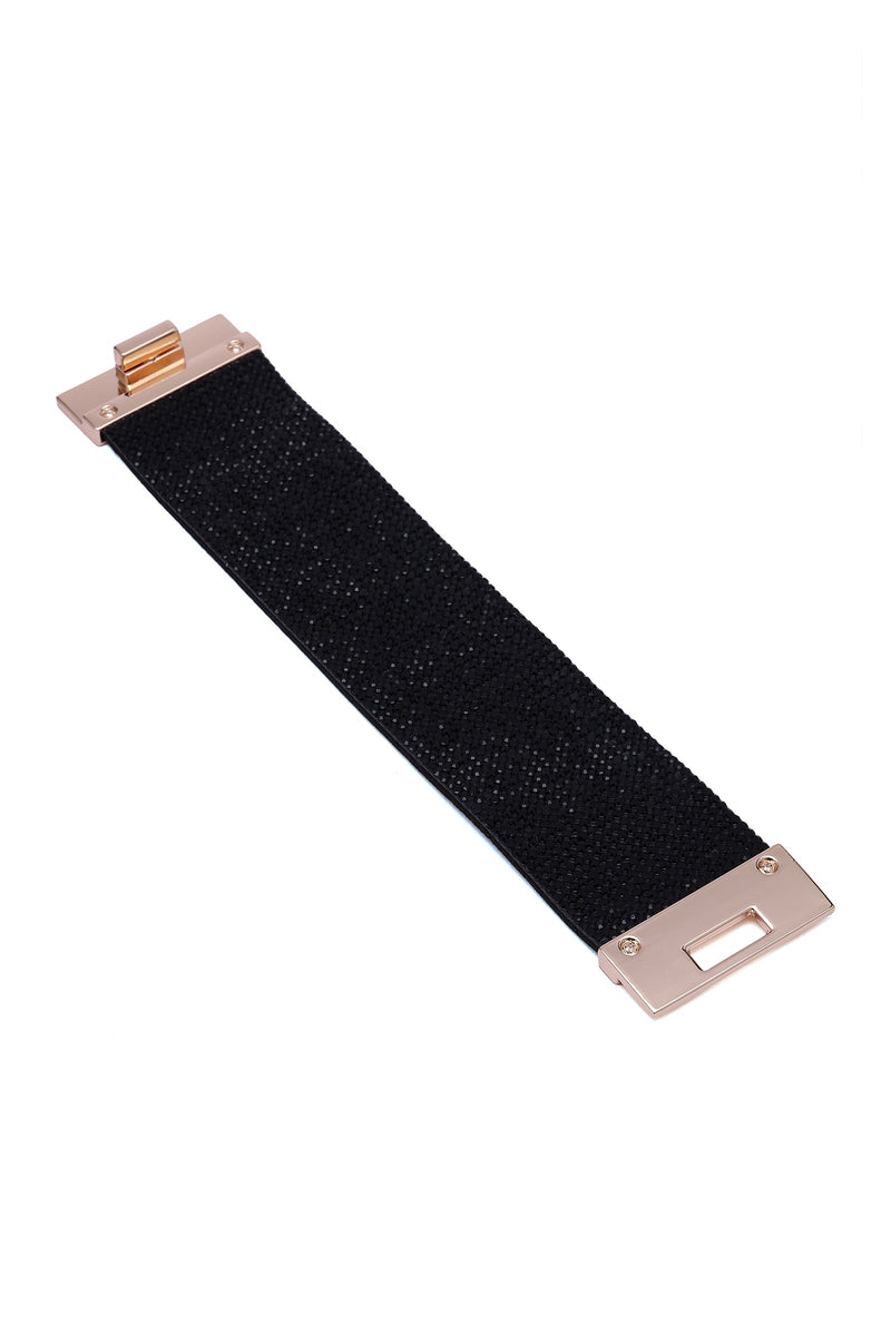 Luxury Crystal-Studded Leather Cuff Bracelet