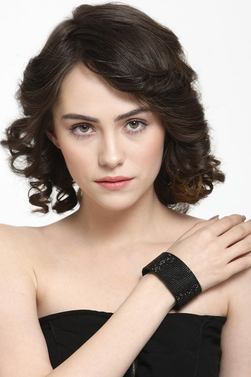 Luxury Crystal-Studded Leather Cuff Bracelet