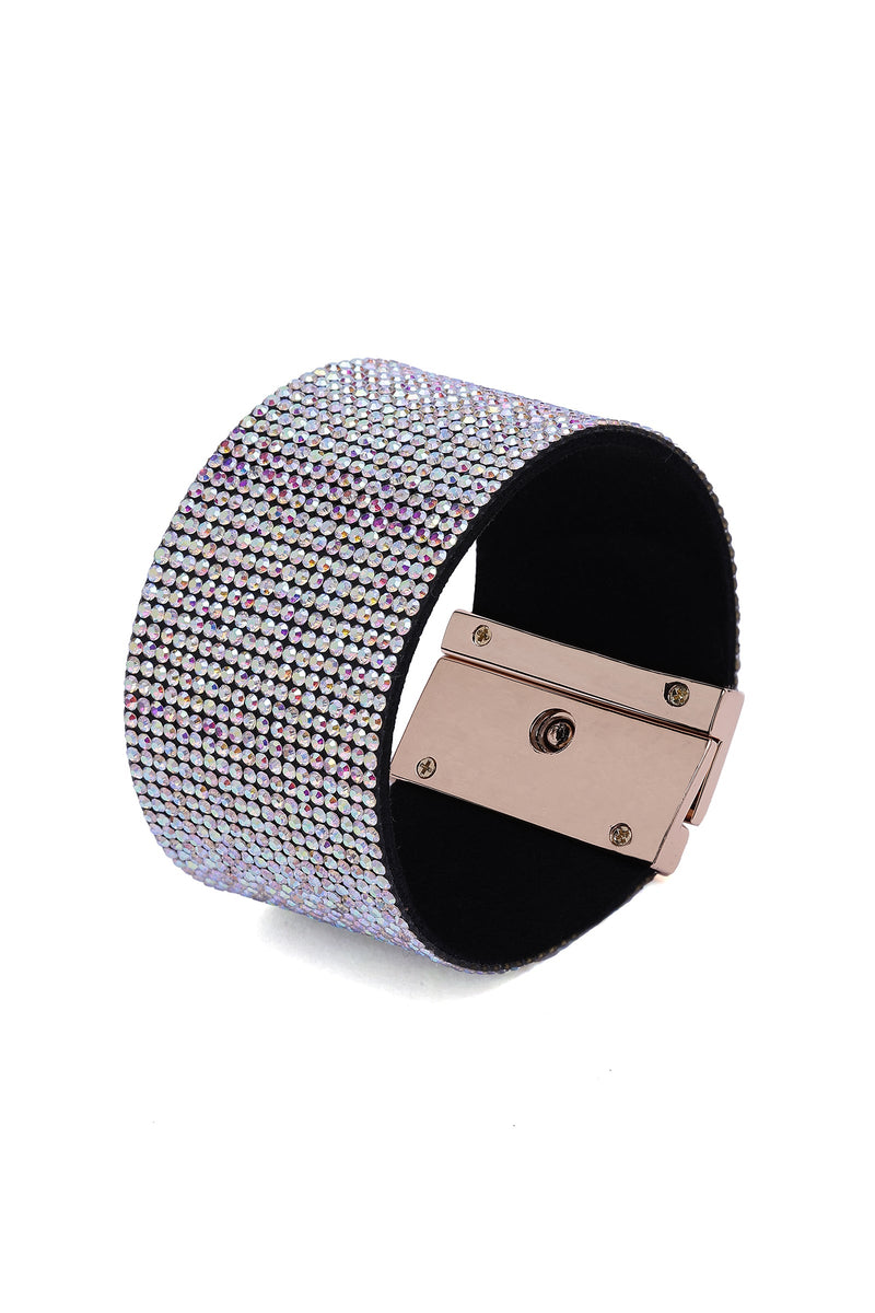 Luxury Crystal-Studded Leather Cuff Bracelet