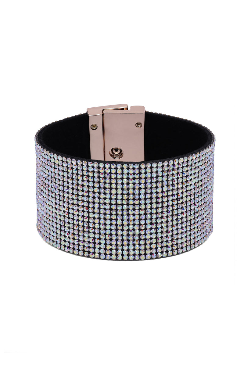 Luxury Crystal-Studded Leather Cuff Bracelet