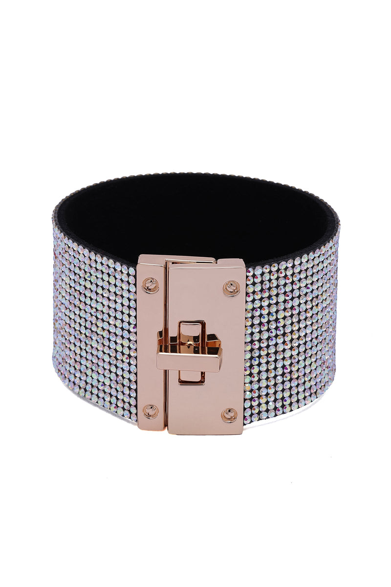 Luxury Crystal-Studded Leather Cuff Bracelet