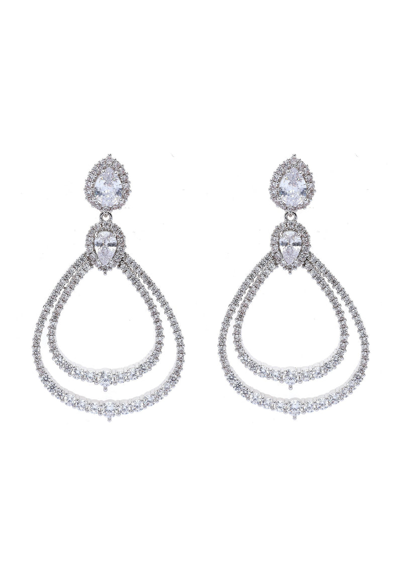 Silver Double Hoop Dangle Earrings