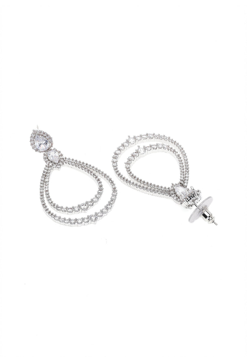 Silver Double Hoop Dangle Earrings