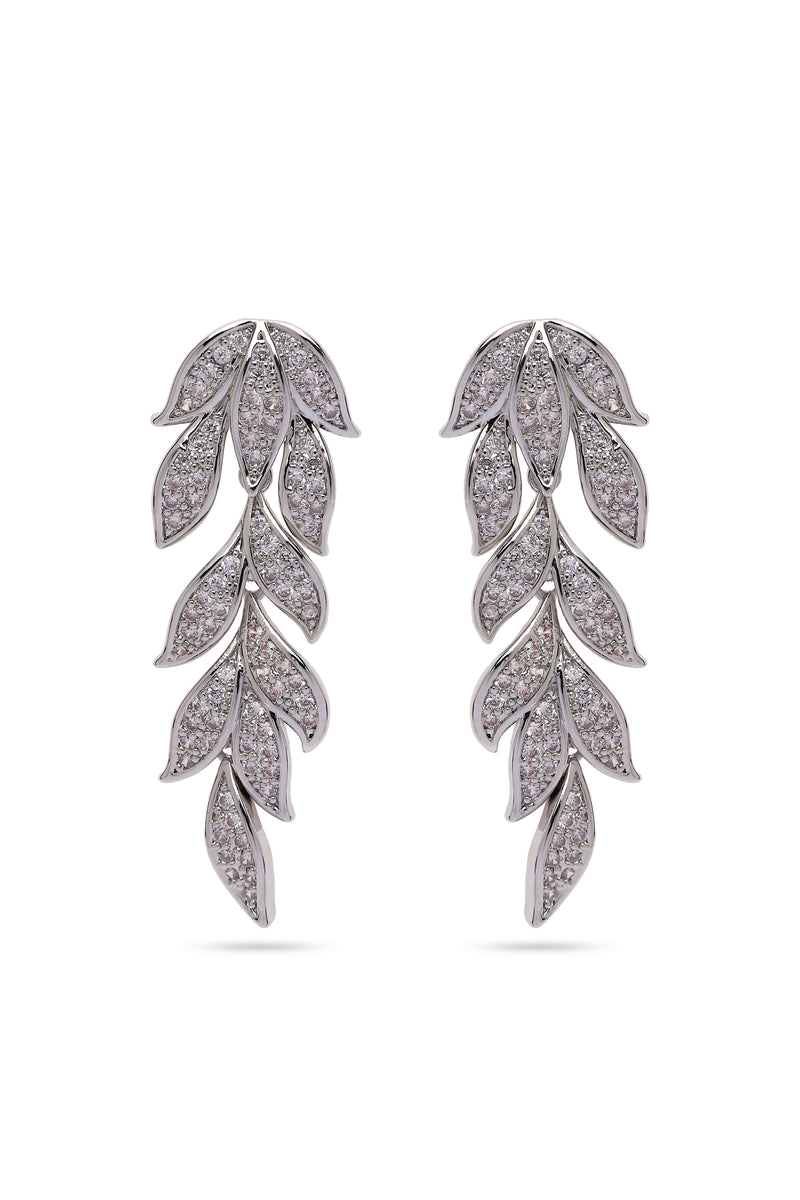 Silver Leafy Cascading Dangle Earrings