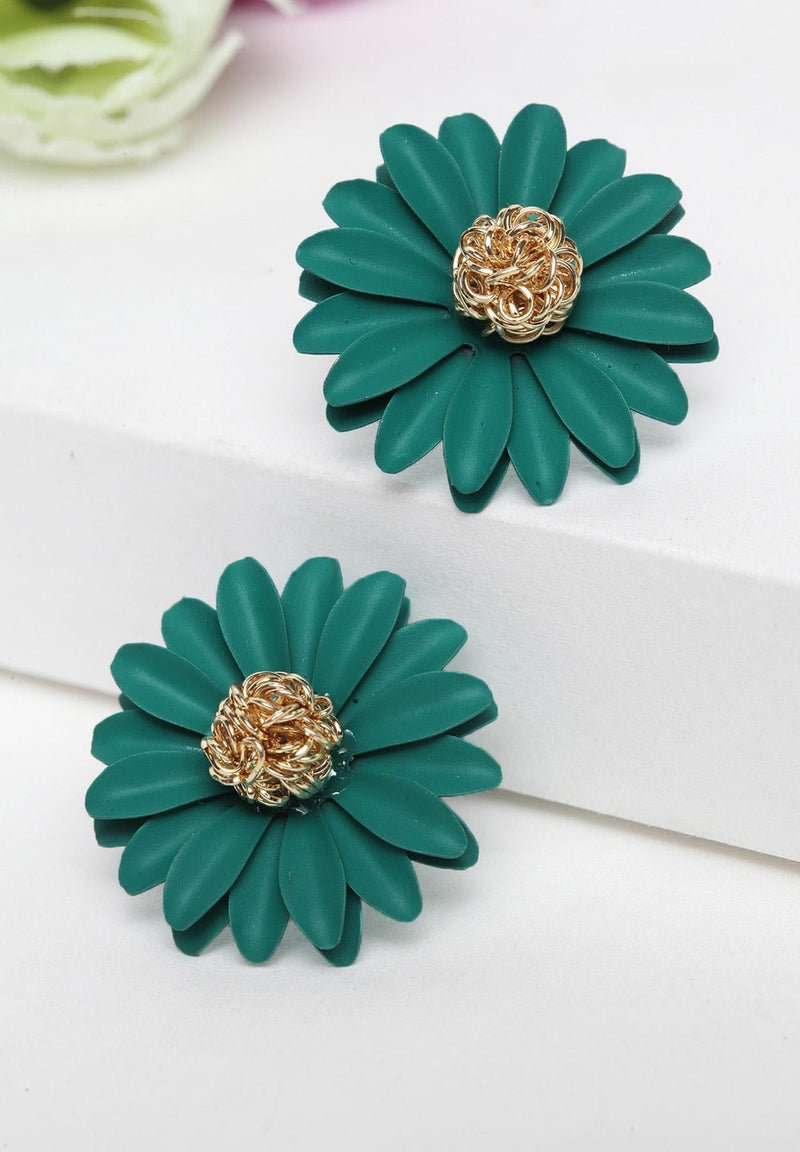 Green Floral Studs