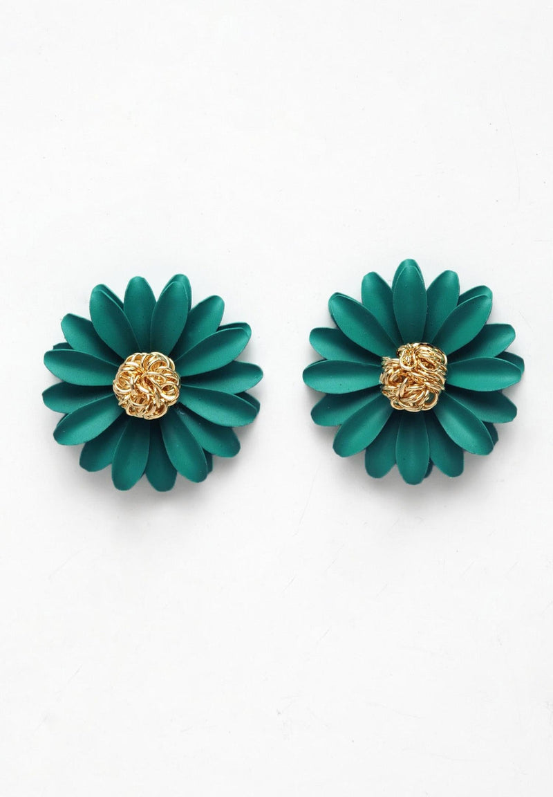 Green Floral Studs