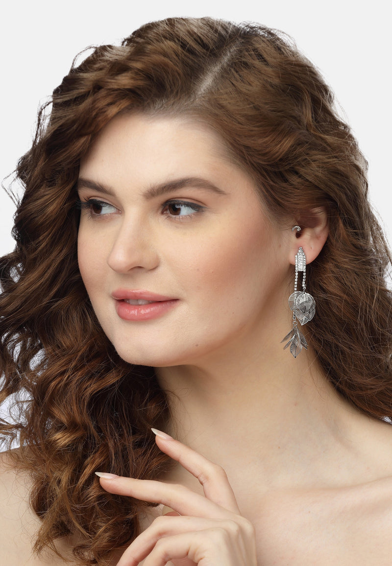 Crystal Leafy Dangling Earrings