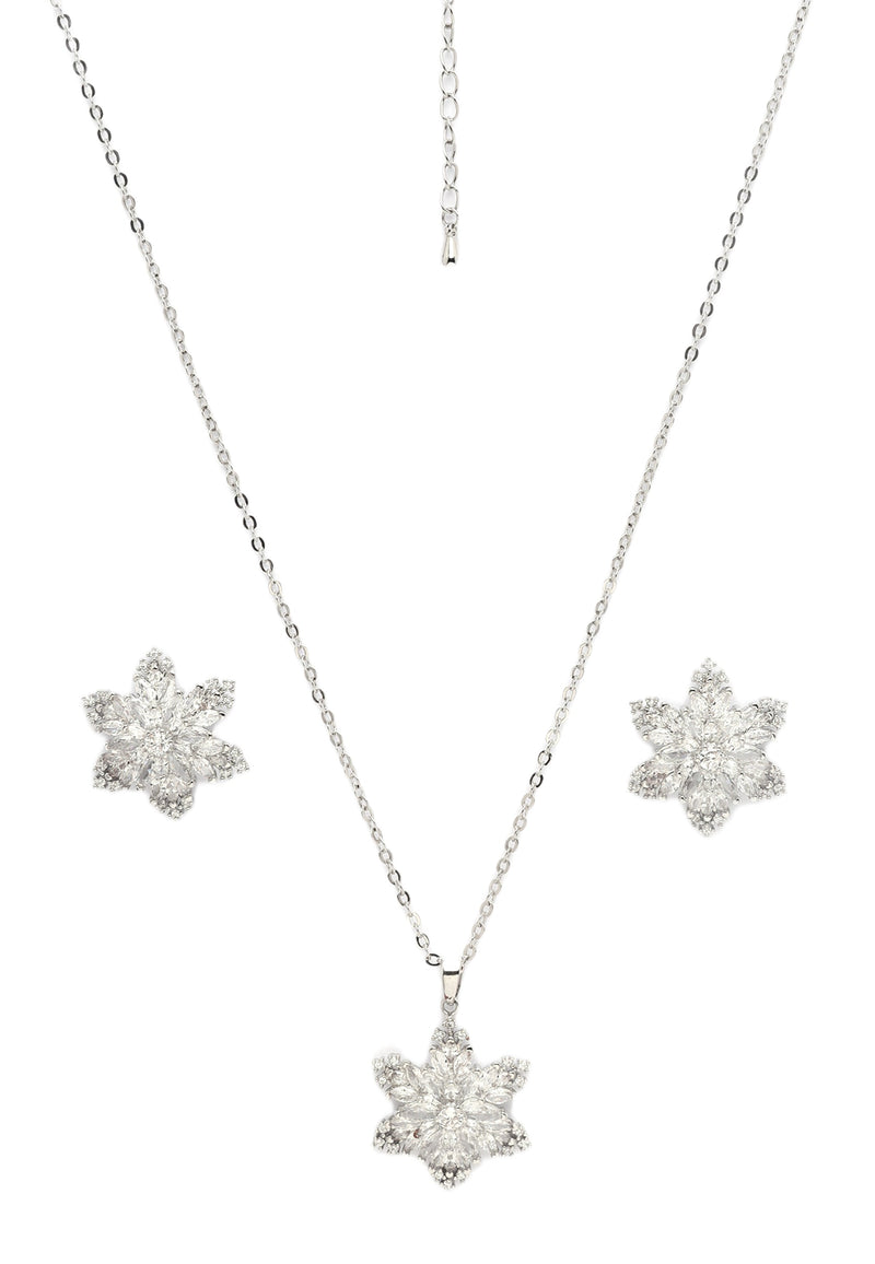 Sparkling Floral Earrings and Necklace Set