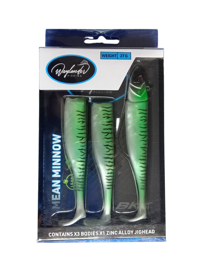 Waylander - Mean Minnow x3 Soft Plastic with Jighead (Lead Free) 27g