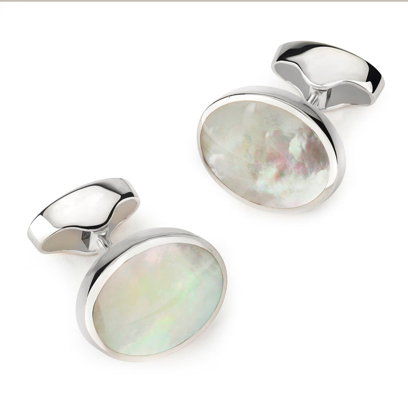 Sterling Silver Oval Cufflinks With Mother Of Pearl