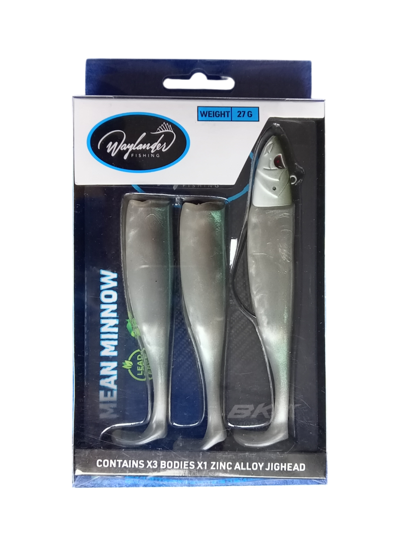 Waylander - Mean Minnow x3 Soft Plastic with Jighead (Lead Free) 27g