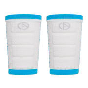 ABSOLUTE360 pair of white wristbands with turquoise accents, product image on white background