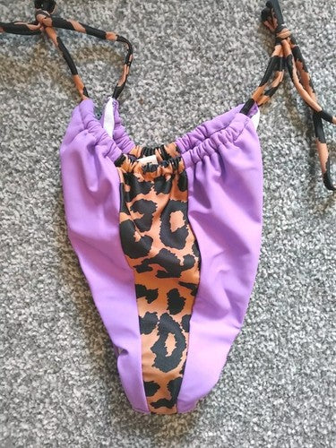 Purple  and leopard print Bikini Beach Wear Bra and Thong Size Medium.