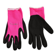 FloraBrite® Pink Garden Gloves S/M: fluorescent pink gardening gloves with nitrile-coated grip and a glow-in-torchlight logo | Multi-Task Gloves | 501960013167 501960013167 | AllotMate Essentials