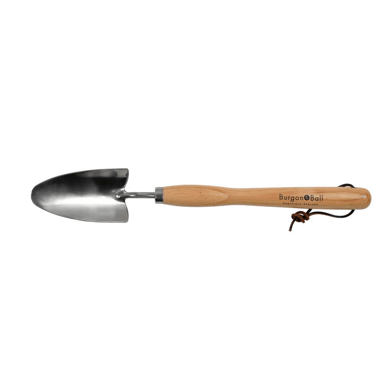 RHS Endorsed Stainless Steel Mid Handled Trowel by Burgon & Ball | Mid handled garden trowel | GTH/SHTMHRHS 5019360008583 | AllotMate Essentials