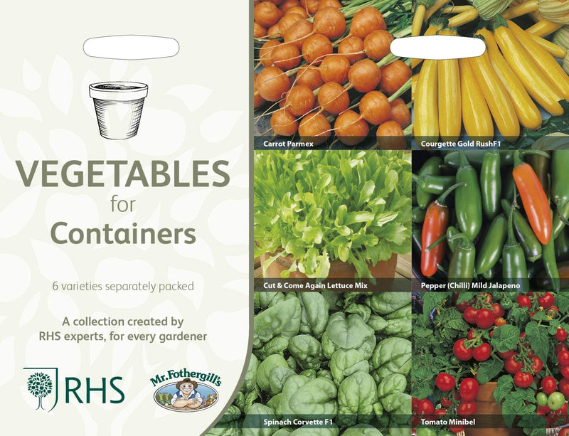 RHS Vegetables for Containers Collection 6 Varieties, Curated Vegetable Seed Collection for Pots and Patios | Vegetable Seeds | 5011775290447 5011775290447 | AllotMate Essentials