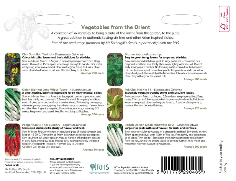 RHS Vegetables from the Orient Vegetable Seeds Collection 6 Asian Inspired Varieties | Vegetable Seeds | 5011775290485 5011775290485 | AllotMate Essentials